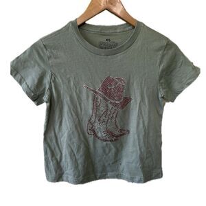 Goodie Two Sleeves NWOT 100% Cotton Rhinestones Cowboy Hat Boots Baby Tshirt XS